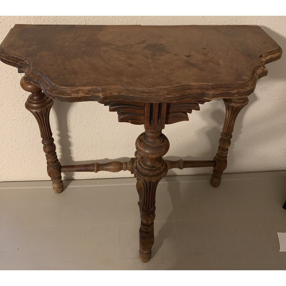 Vtg Antique Carved Distressed Dark Wood Side End Entry Accent Table 23x24x12
